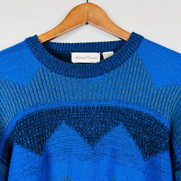 Vintage Michael Herald Sweater Crewneck Blue Long Sleeve - L - Picture 2 of 5
